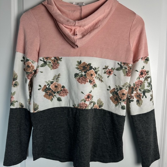 Floral Pink and Gray Kids Hoodie - Picture 7 of 10